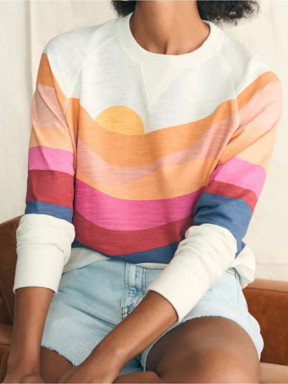 Faherty Sunwashed Organic Cotton Sunset Landscape Graphic Sweatshirt Women S*P7